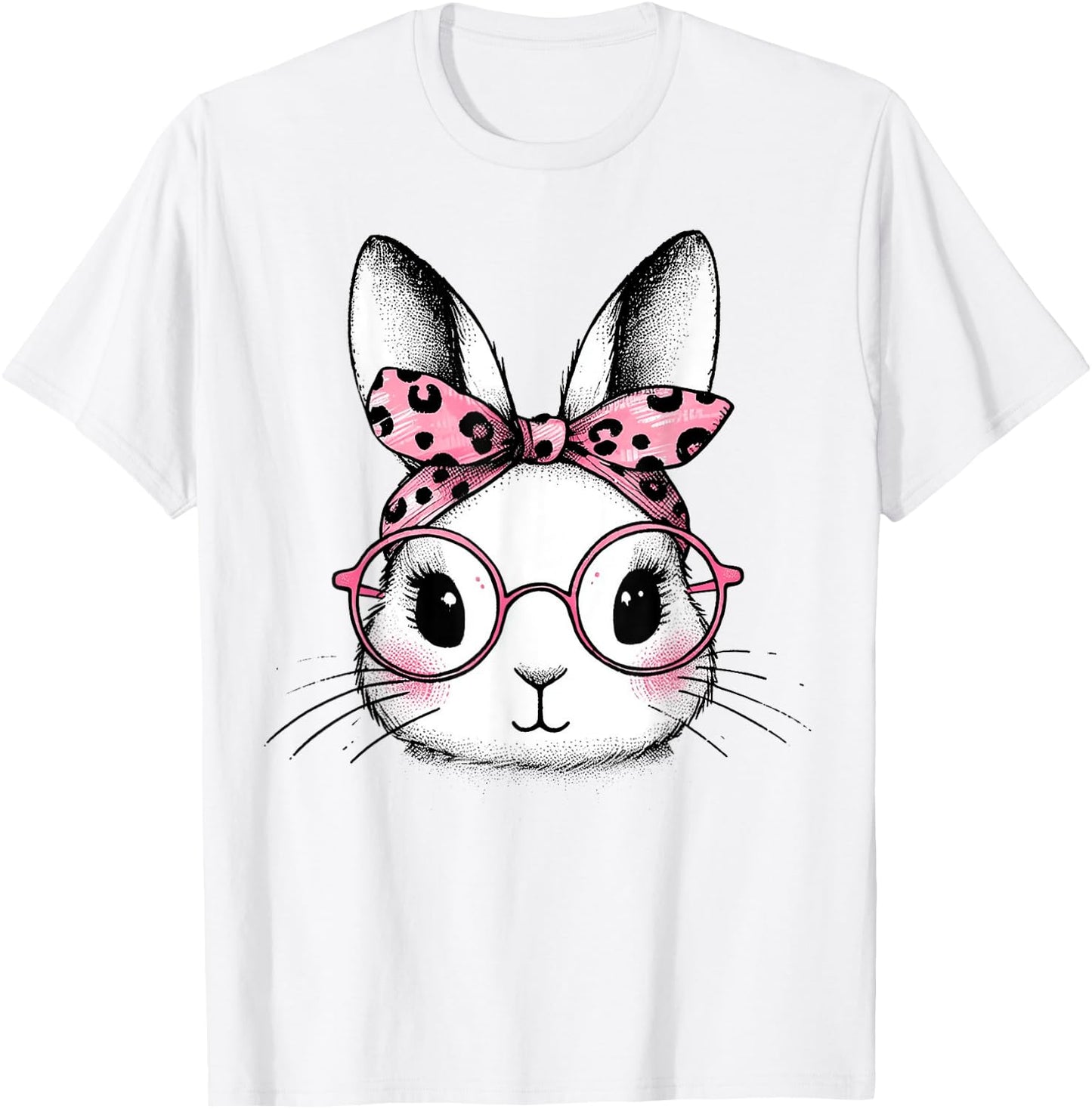 Bunny Easter Day Pink Bandana Glasses Rabbit Women Girl Kid T-Shirt - T-Shirt | White