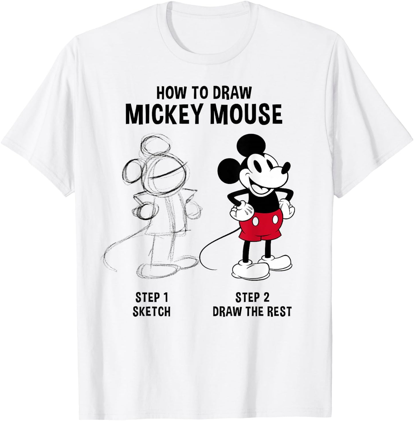 Disney Mickey And Friends How To Draw Mickey Mouse T-Shirt - T-Shirt | White