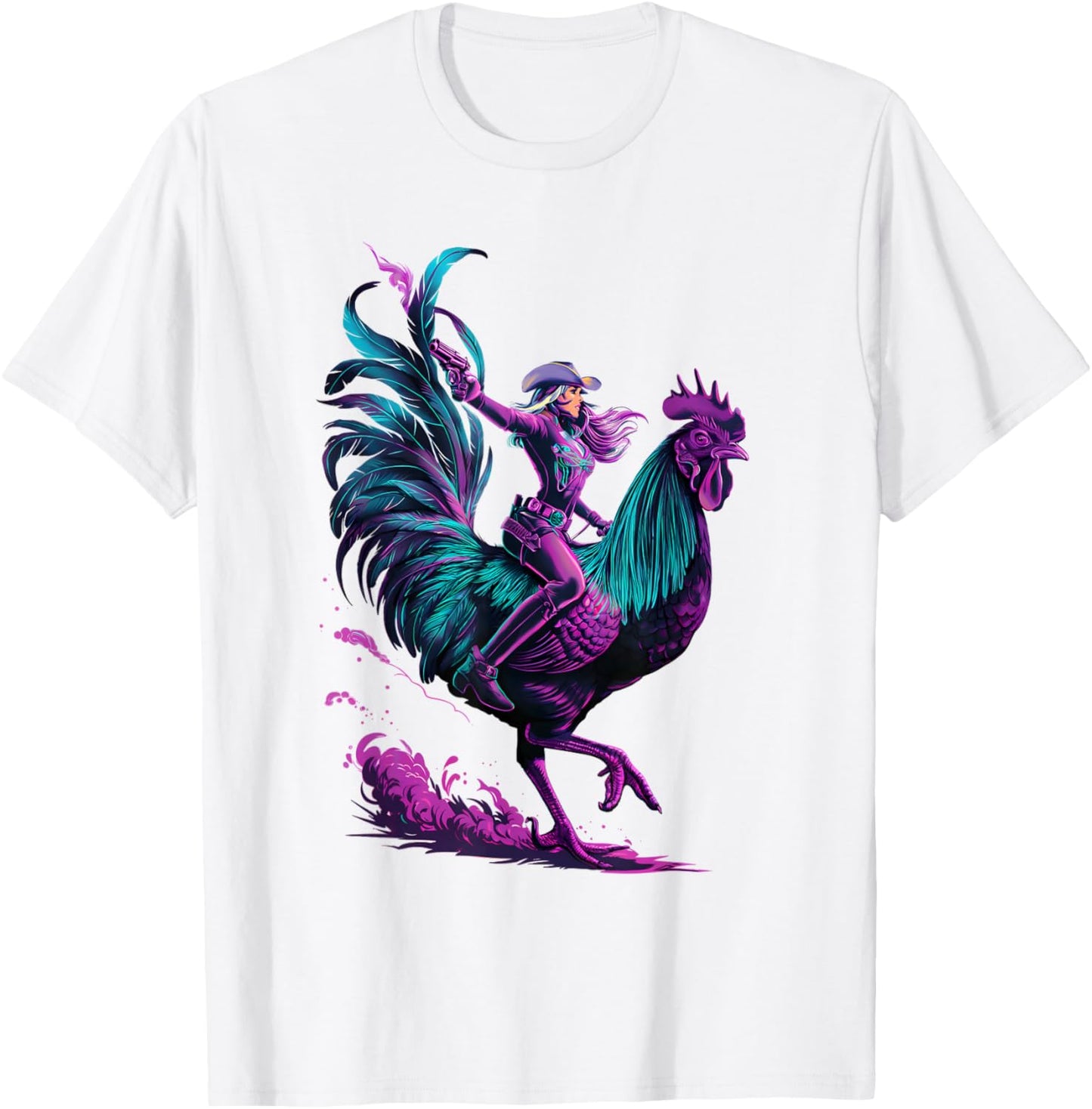 Cowgirl Riding Chicken T-Shirt - T-Shirt | White