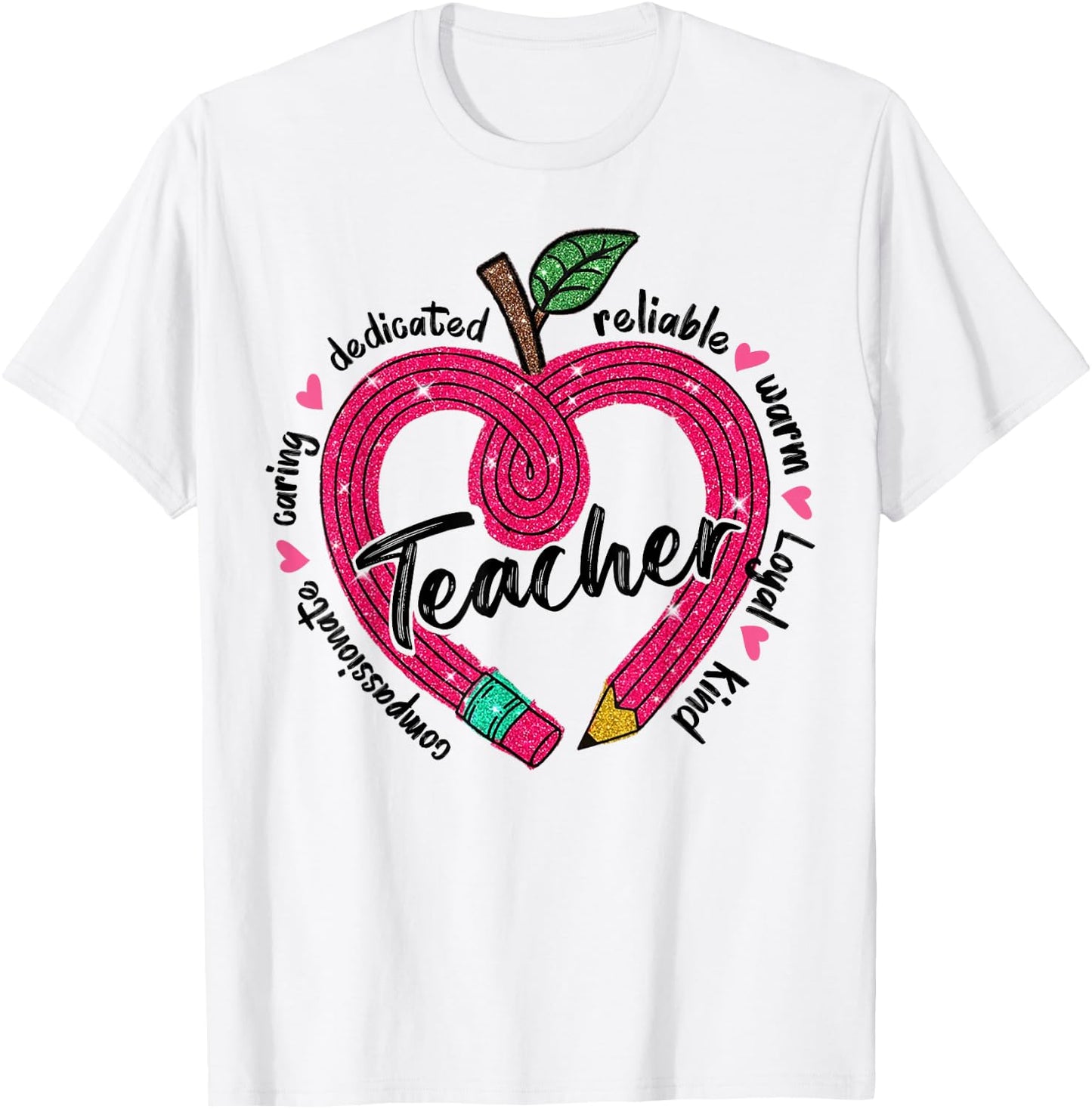 Teacher Heart Pencil Valentine Day T-Shirt - T-Shirt | White