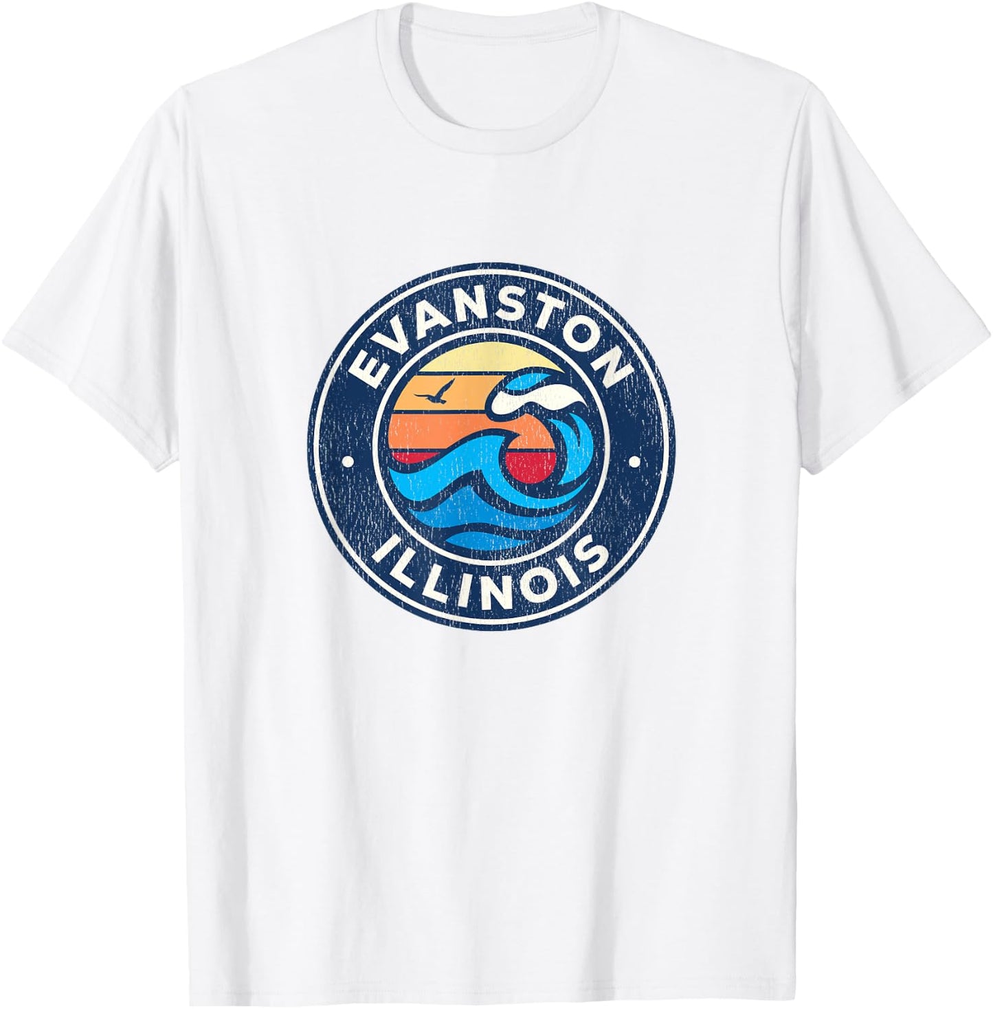 Evanston Illinois IL Vintage Nautical Waves Design T-Shirt - T-Shirt | White
