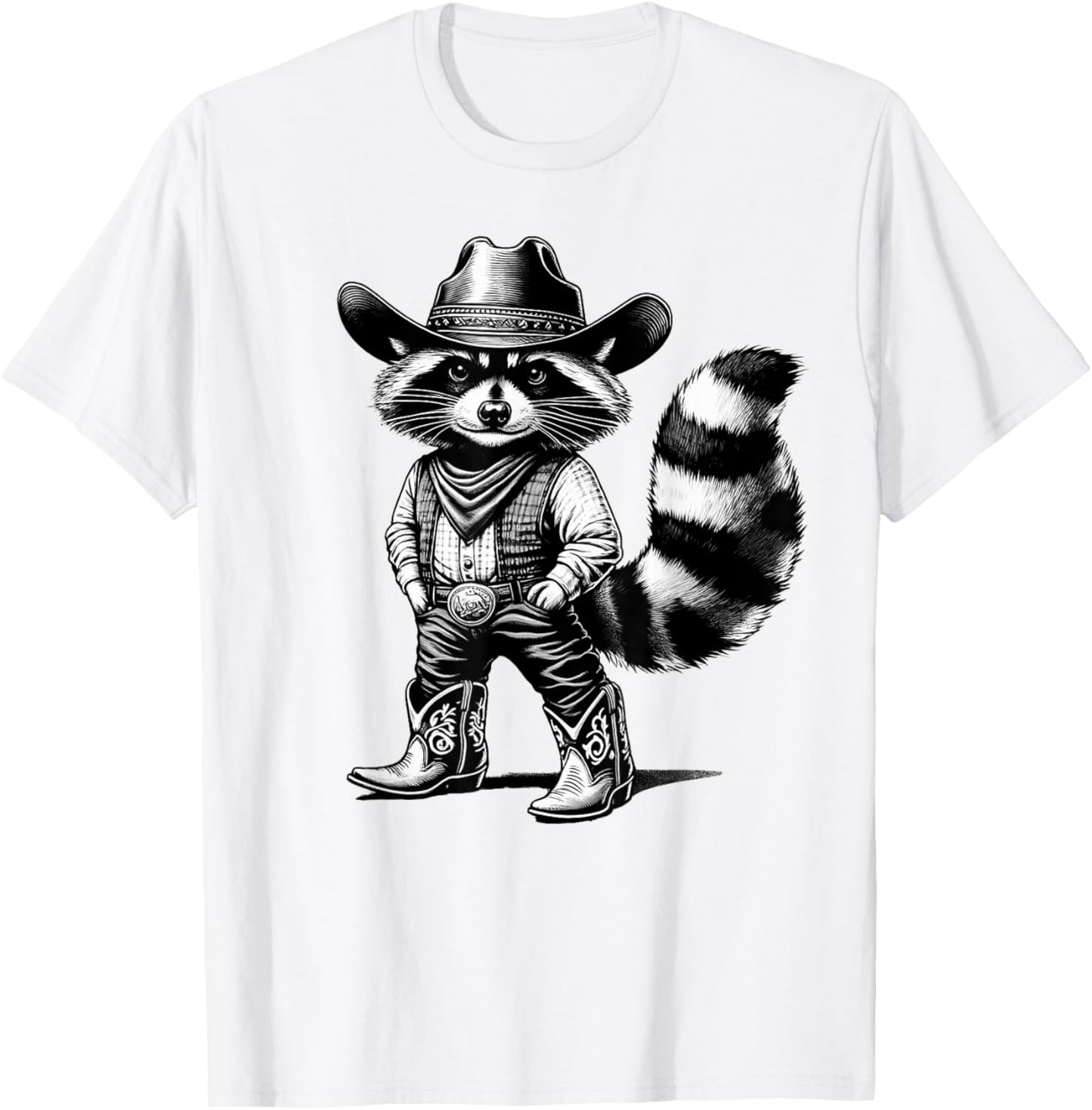 Vintage Raccoon Cowboy Cowgirl Trash Panda Western Country T-Shirt - T-Shirt | White