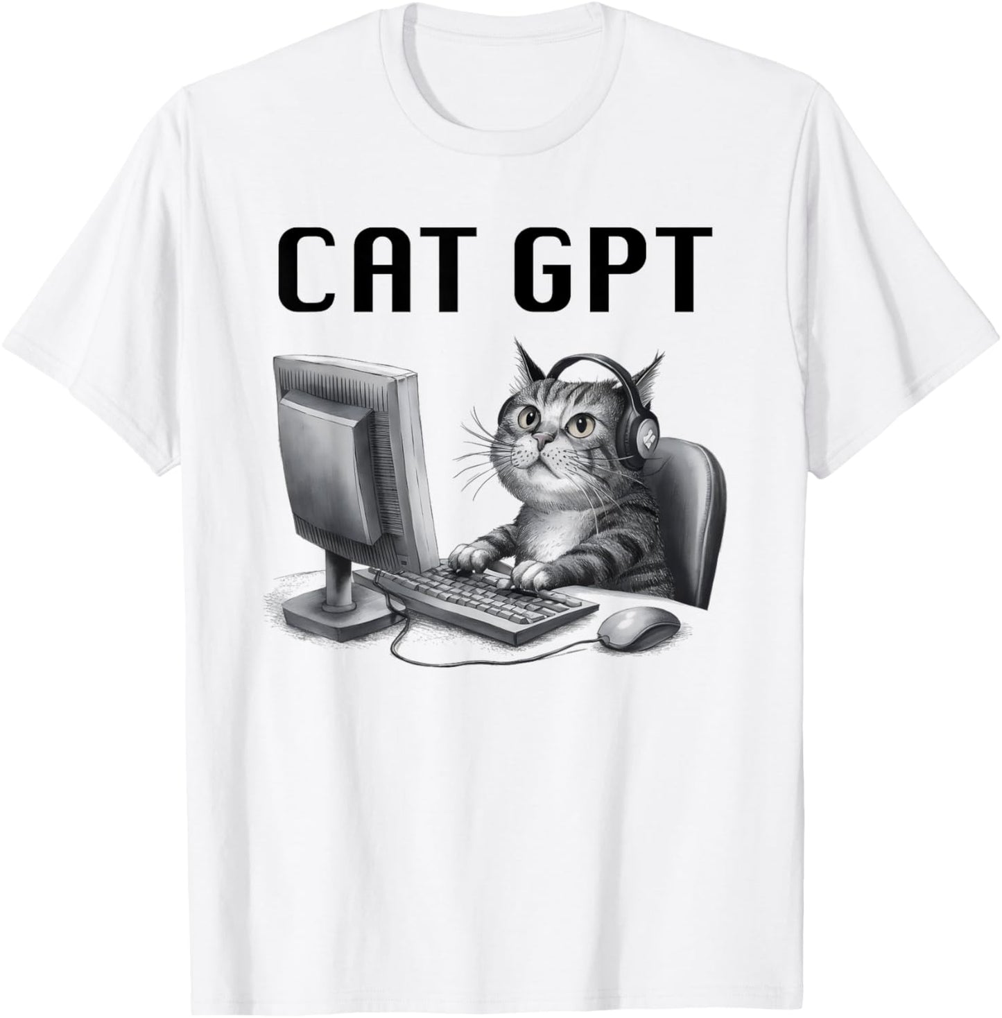 CAT GPT Funny AI Cat - Computer Chat Bot Humorous Kitty Pun T-Shirt - T-Shirt | White