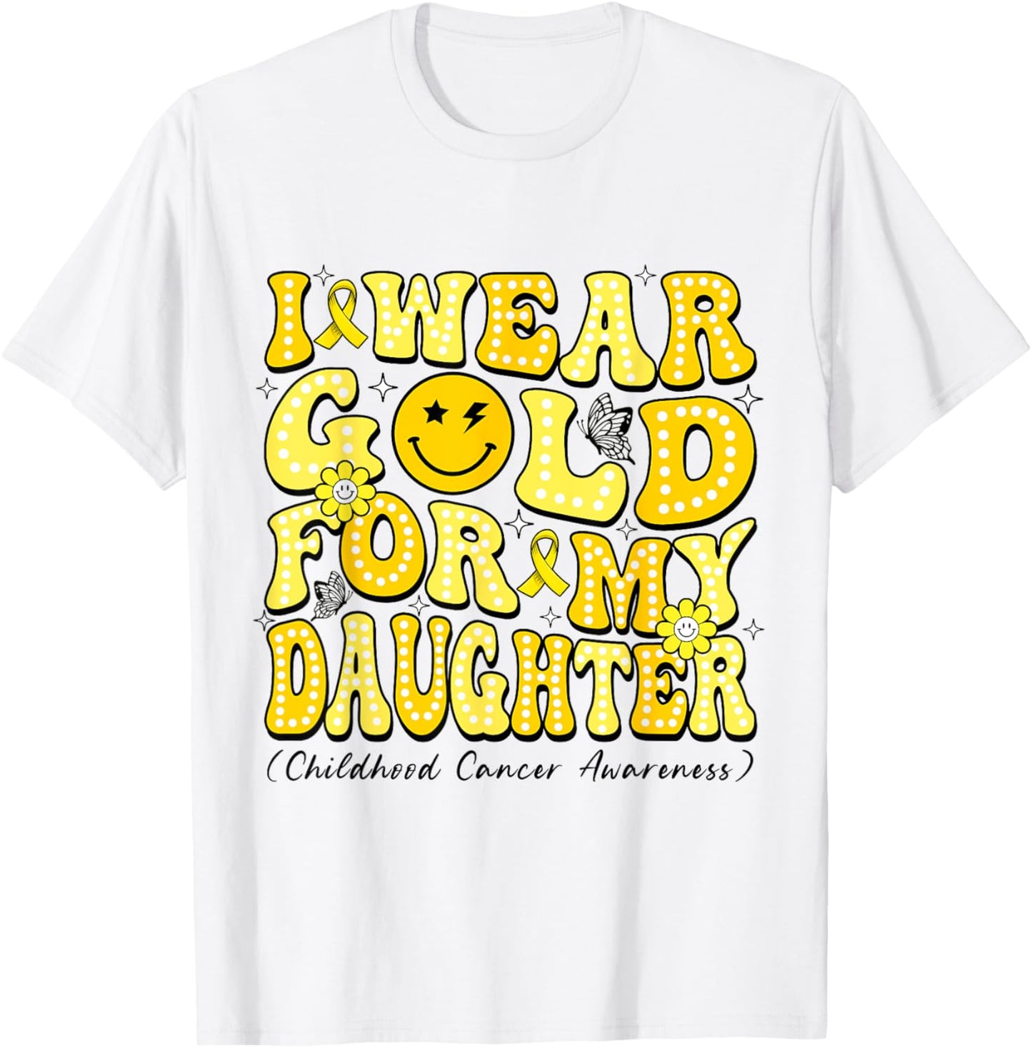 I Wear Gold For My Daughter Disco Ball Childhood Cancer T-Shirt - T-Shirt | White