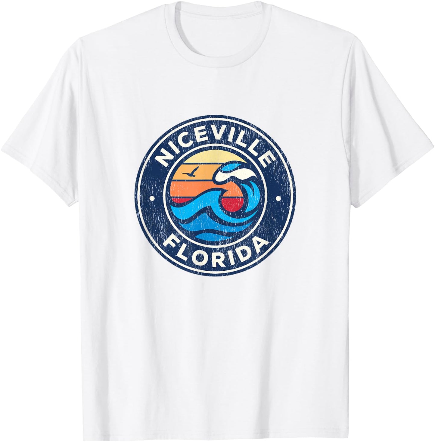 Niceville Florida FL Vintage Nautical Waves Design T-Shirt - T-Shirt | White