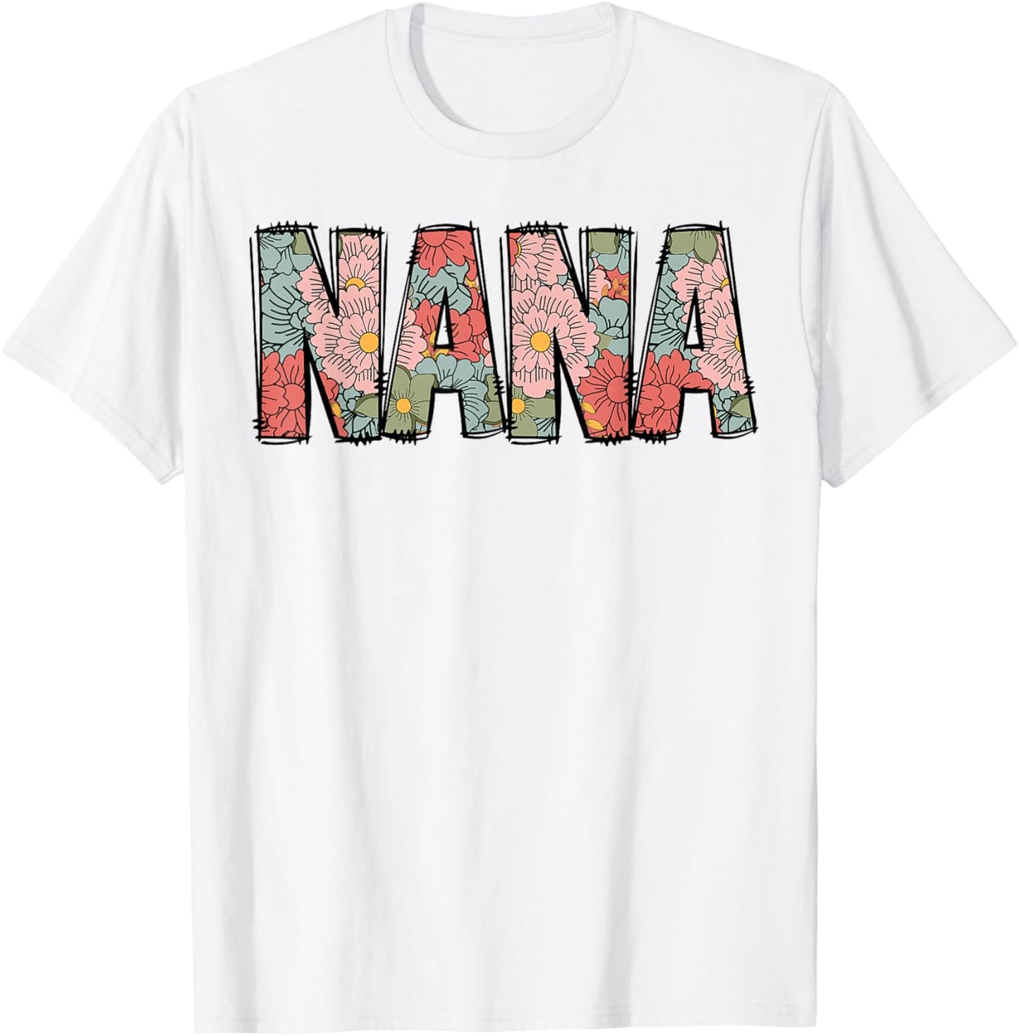 Retro Nana Colorful Flowers Groovy Daisy Flower T-Shirt - T-Shirt | White