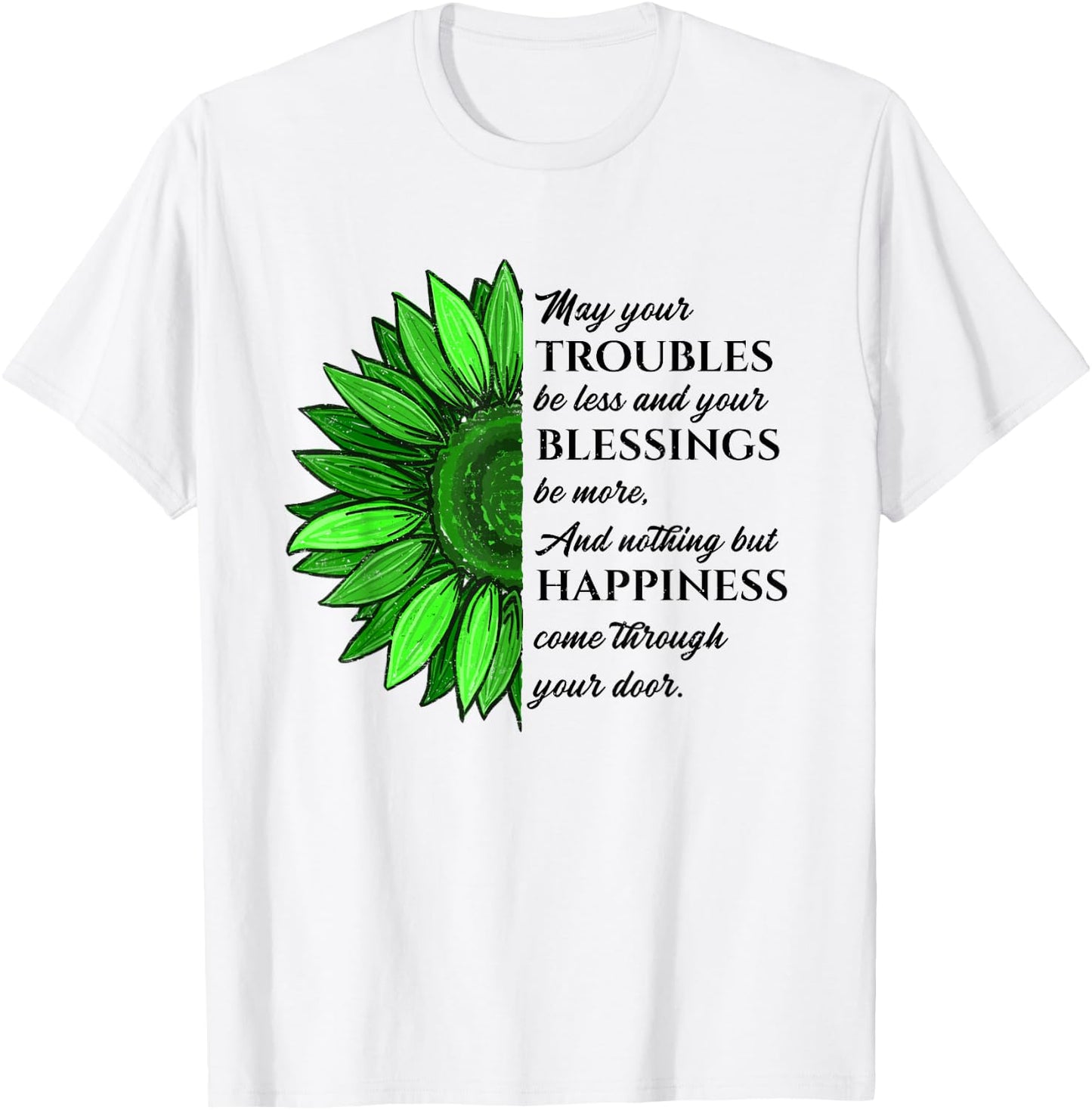 Women's Irish Blessing in Green Sunflower, St. Patricks Day T-Shirt - T-Shirt | White