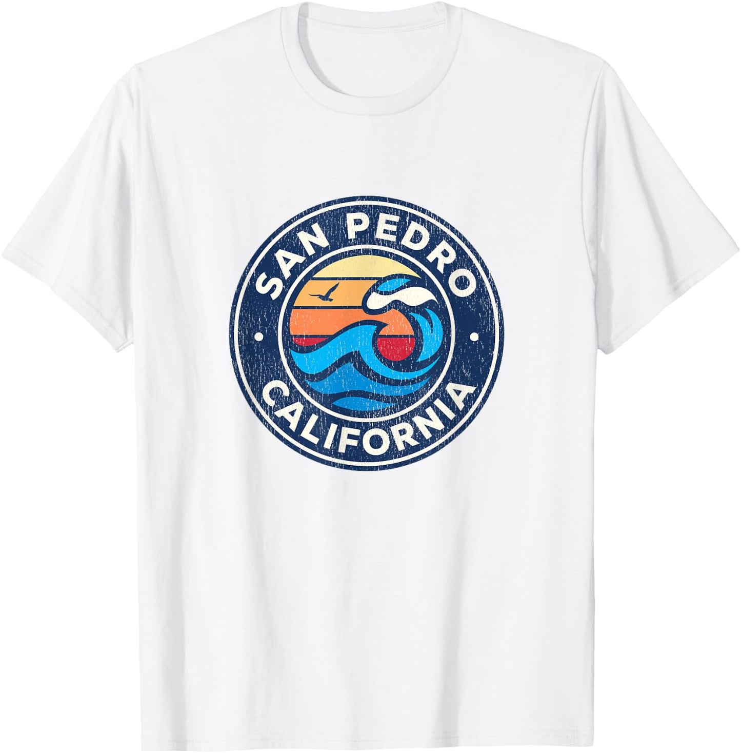 San Pedro California CA Vintage Nautical Waves Design T-Shirt - T-Shirt | White
