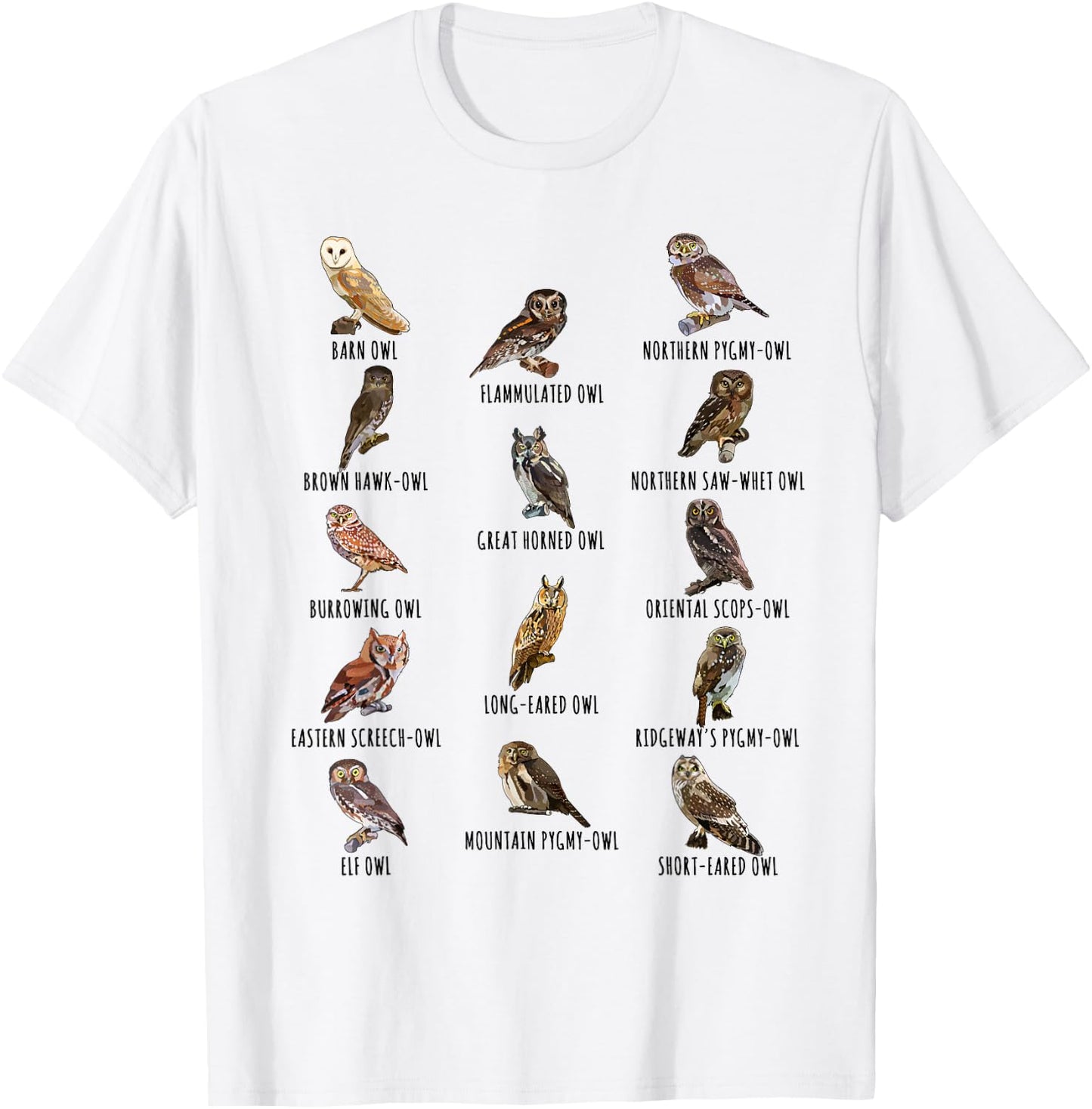 Different Owls Species Biology Types of Owl Identification T-Shirt - T-Shirt | White