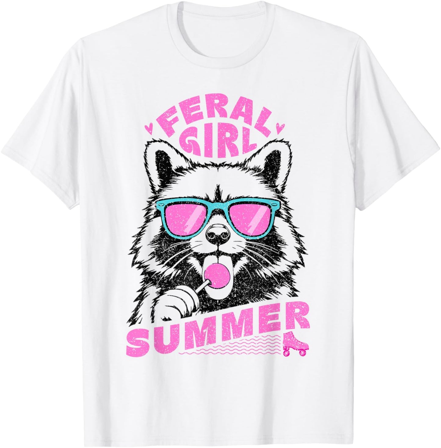Feral Girl Summer Raccoon Vintage T-Shirt - T-Shirt | White