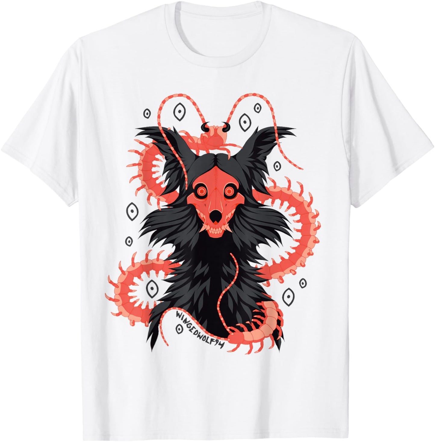 Centipede Skull Dog - Indie Artist Designed Fandom Merch T-Shirt - T-Shirt | White