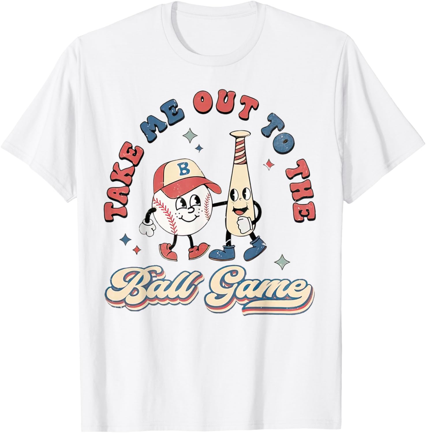 Take Me Out to the Ball Game Retro Baseball T-Shirt - T-Shirt | White