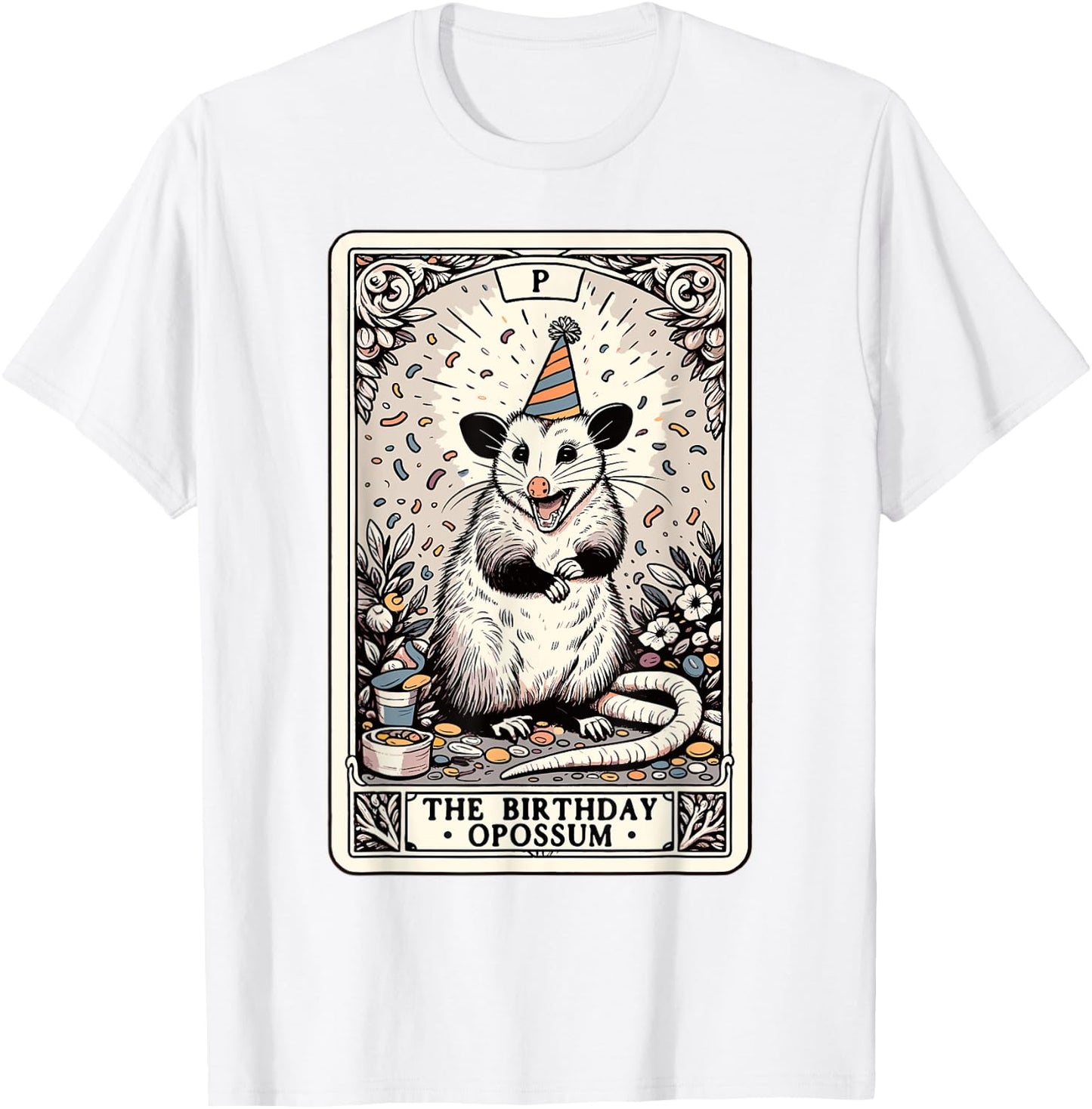 The Birthday Opossum Tarot Card Opossum T-Shirt - T-Shirt | White
