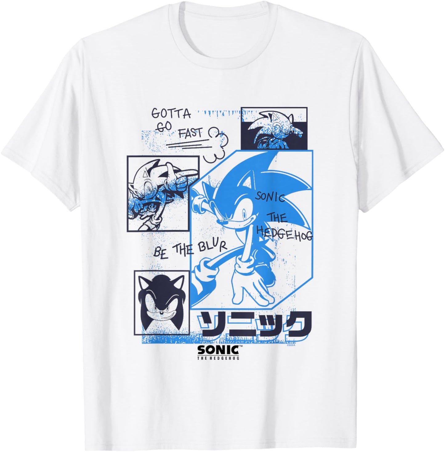 Sonic The Hedgehog Gotta Go Fast Vintage Sketch Panels T-Shirt - T-Shirt | White