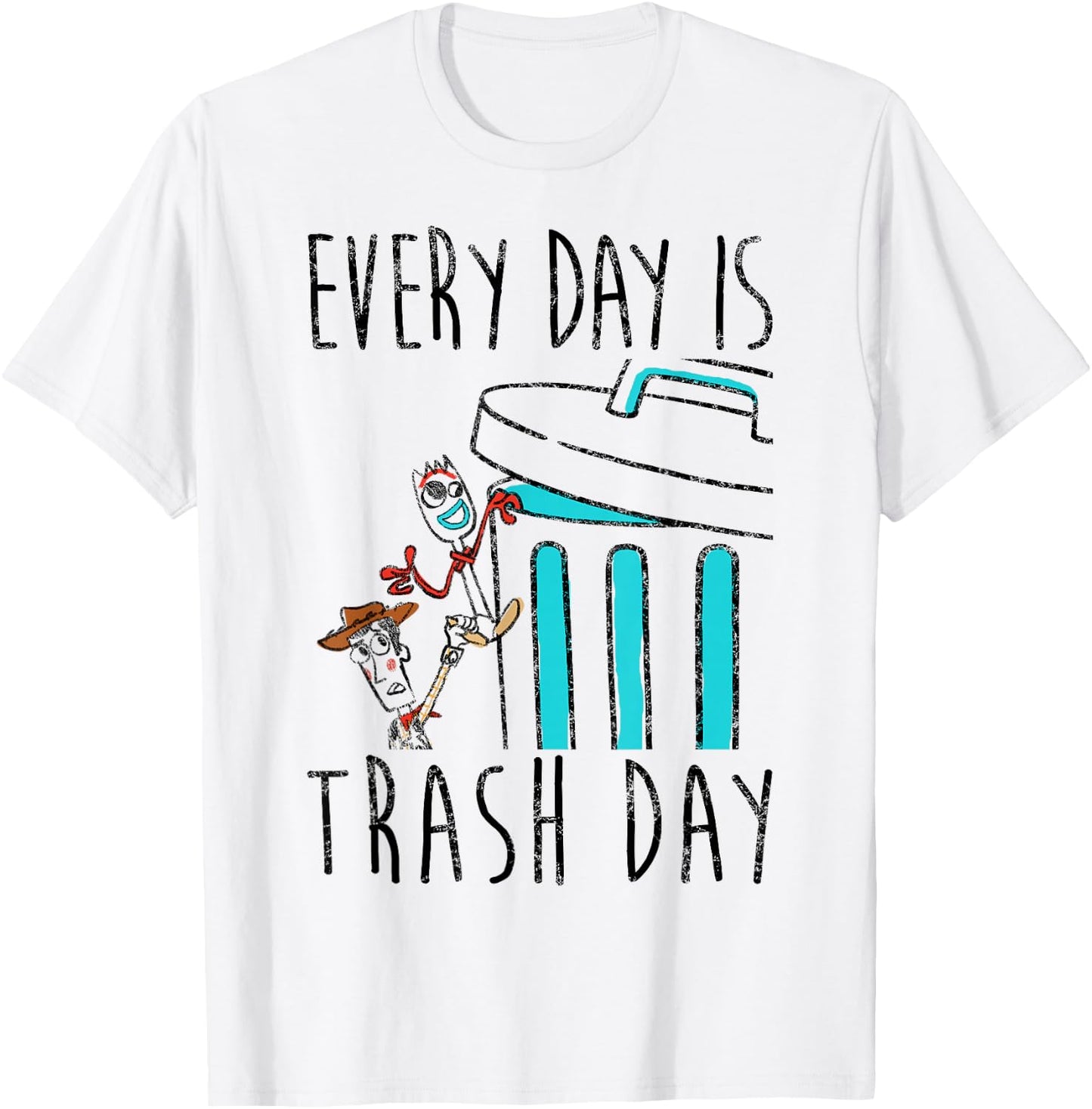 Disney Pixar Toy Story 4 Blue Everyday Is Trash Day T-Shirt - T-Shirt | White