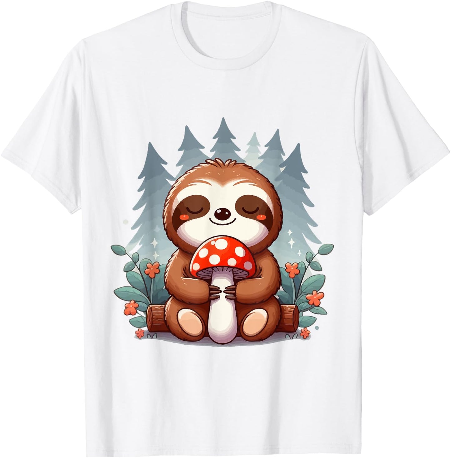 Hugging Sloth And Mushroom - Zookeeper Wildlife Animal Lover T-Shirt - T-Shirt | White