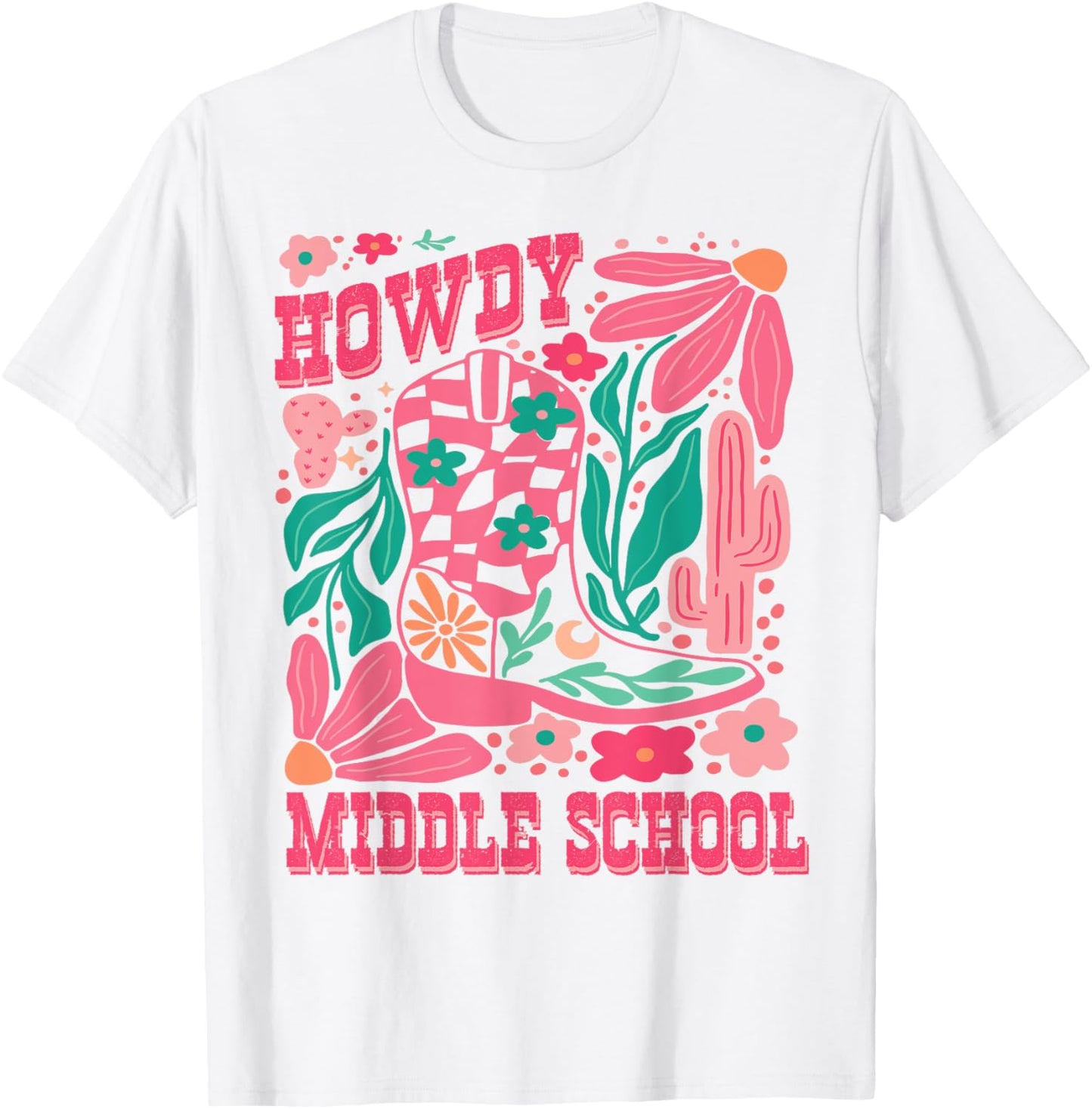 Howdy Middle School Western Girl Country Rodeo Pink Cowgirl T-Shirt - T-Shirt | White