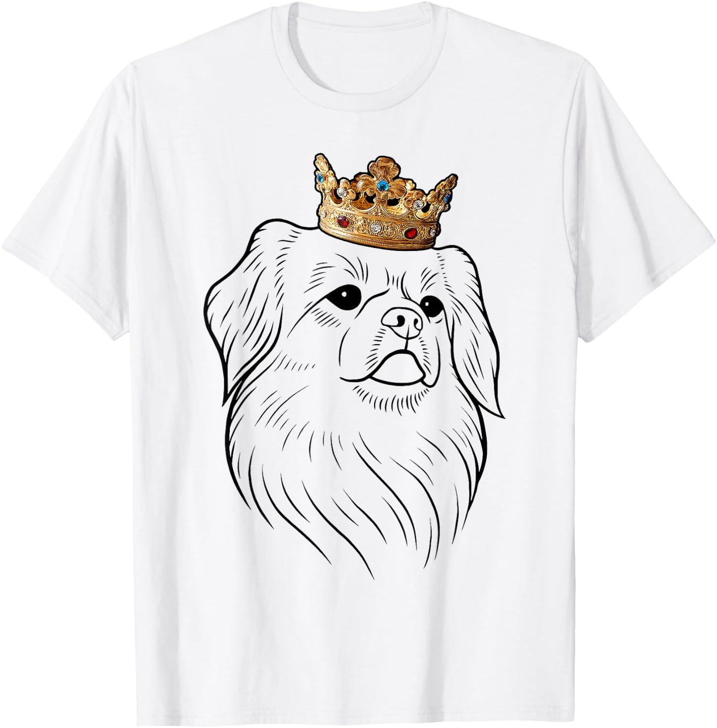 Tibetan Spaniel Dog Wearing Crown T-Shirt - T-Shirt | White