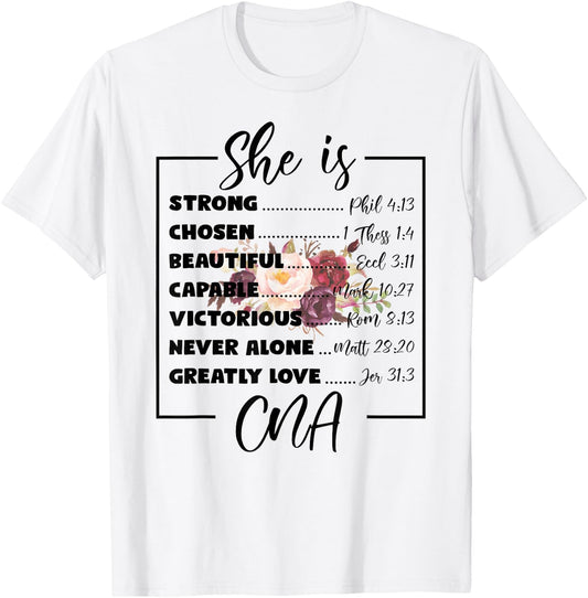 Flower She Is CNA Christian Mothers Day Religious Women T-Shirt - T-Shirt | White