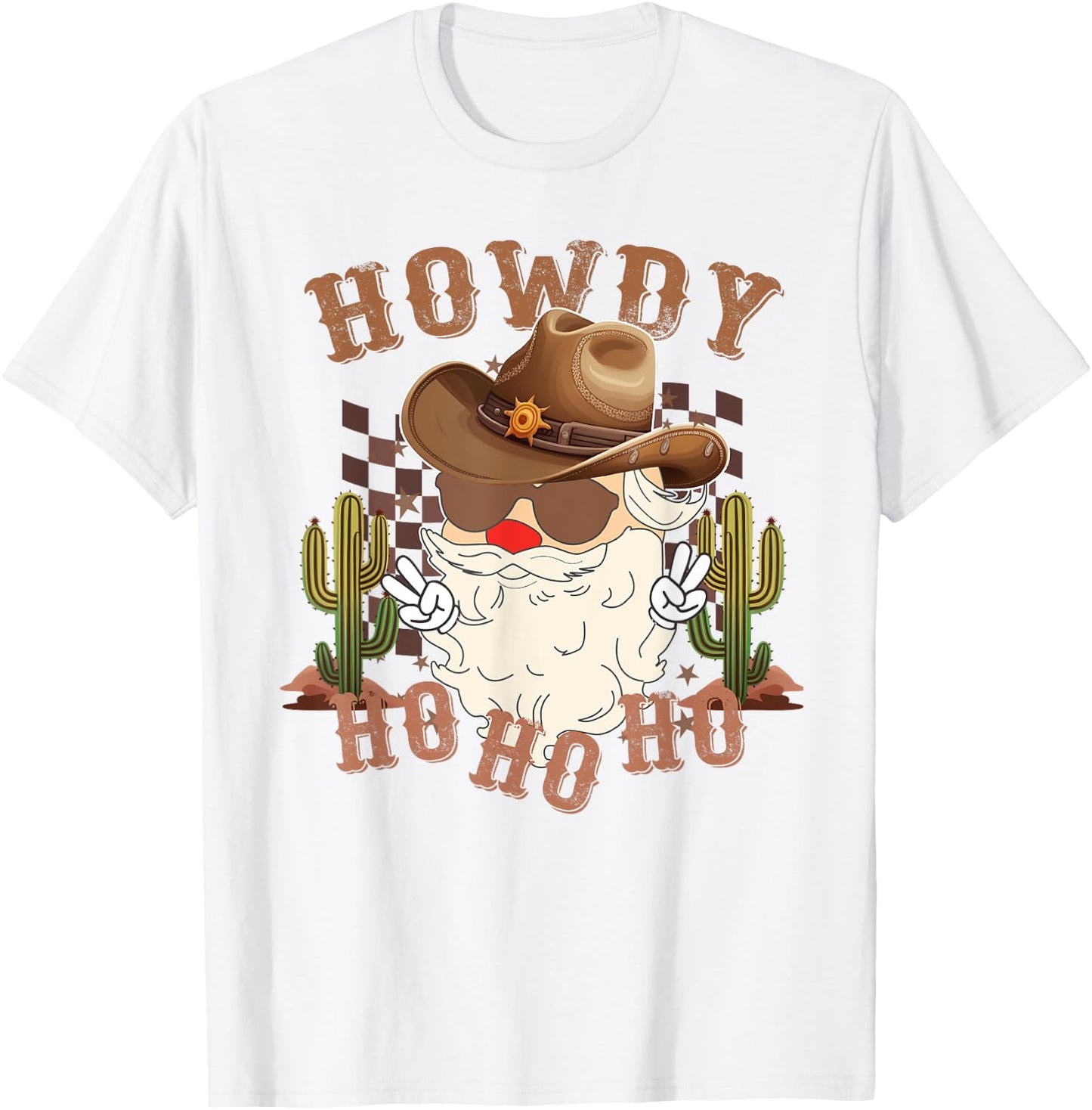 Howdy Ho Ho Ho Western Santa Cowboy Christmas Product T-Shirt - T-Shirt | White
