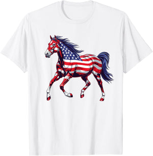 Horse American Flag 4th of July Day Horse Gifts for Girls T-Shirt - T-Shirt | White