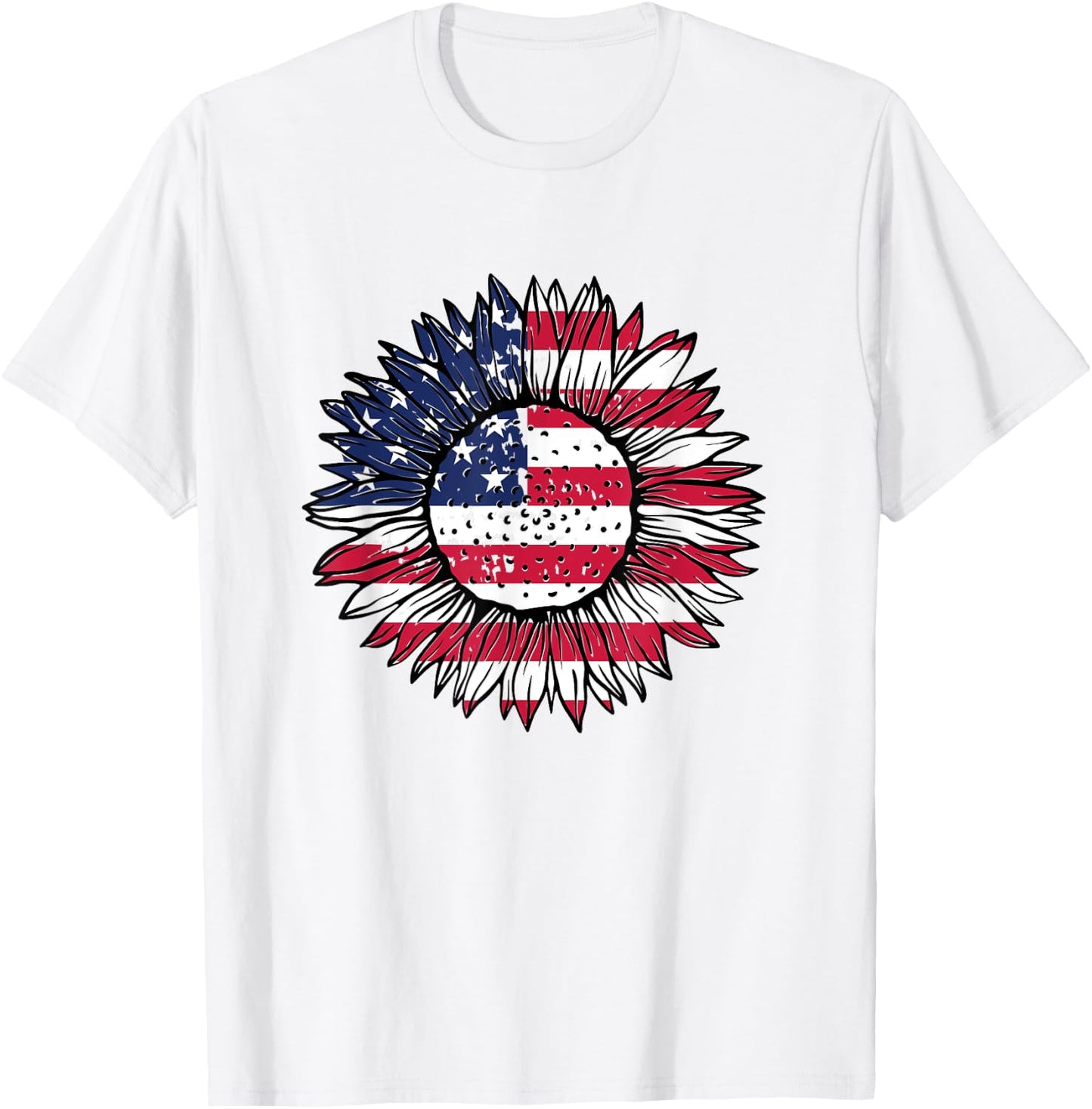 American Flag Sunflower Graphic 4th of July Plus Size T-Shirt - T-Shirt | White