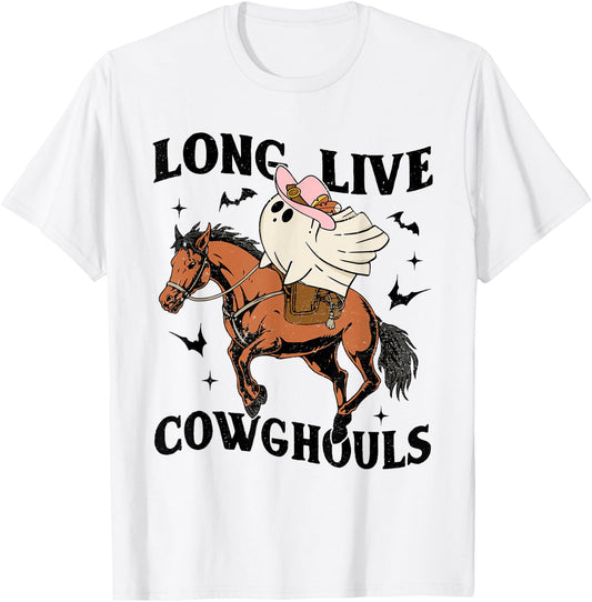 Long Live Cowghouls Halloween Cowboy Ghost Riding Horse T-Shirt - T-Shirt | White
