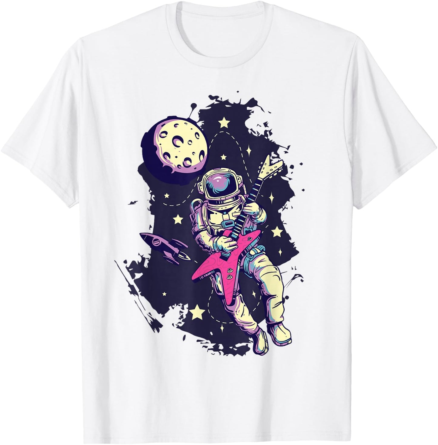 Space Rockstar Astronaut Bass Guitar Cosmic Guitar Band T-Shirt - T-Shirt | White