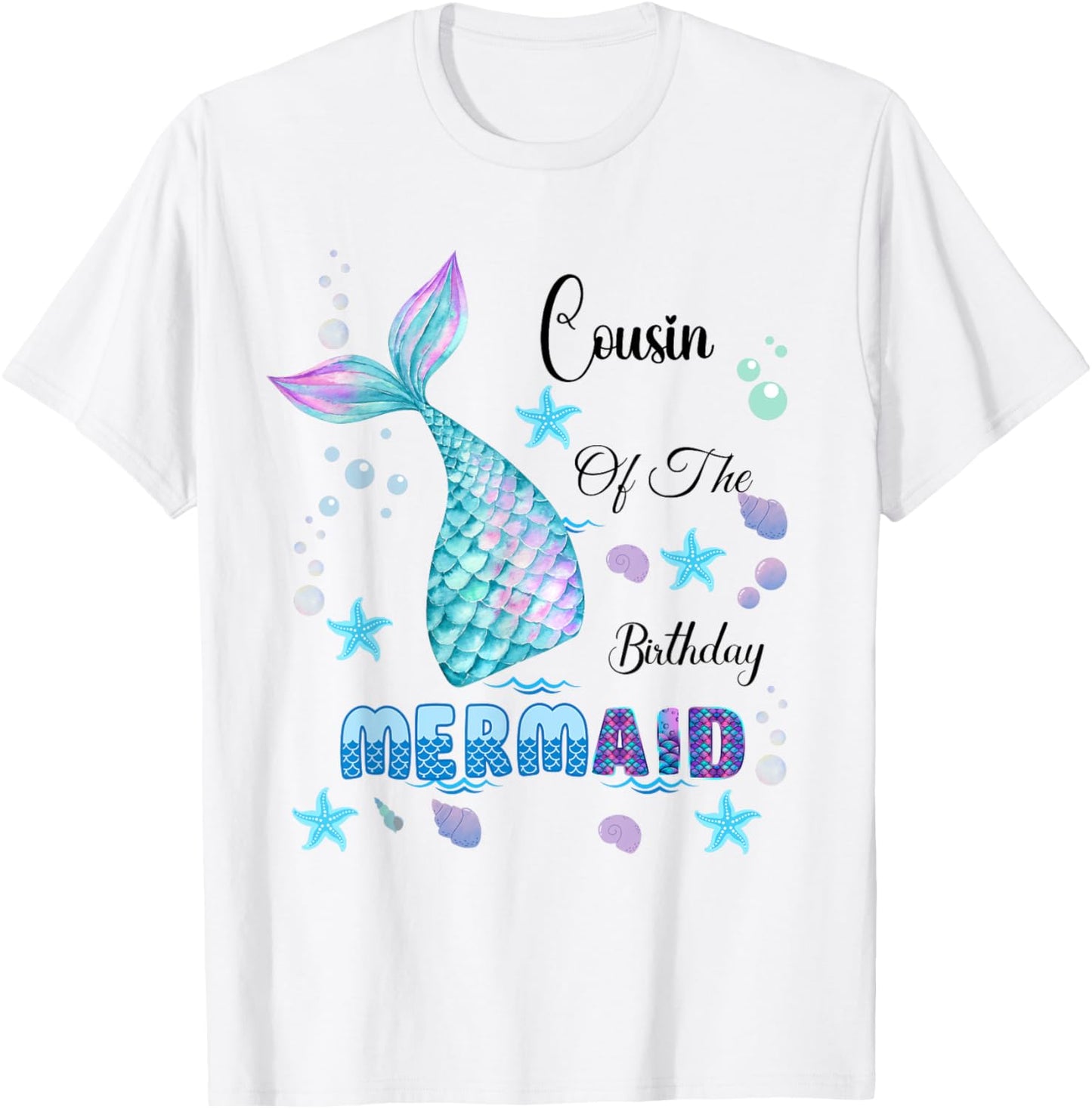 Cousin Of The Birthday Mermaid Bday Party Mermaid Kids T-Shirt - T-Shirt | White
