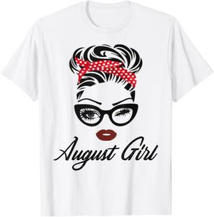 August Girl Wink Eye Woman Face Born In August Birthday T-Shirt - T-Shirt | White