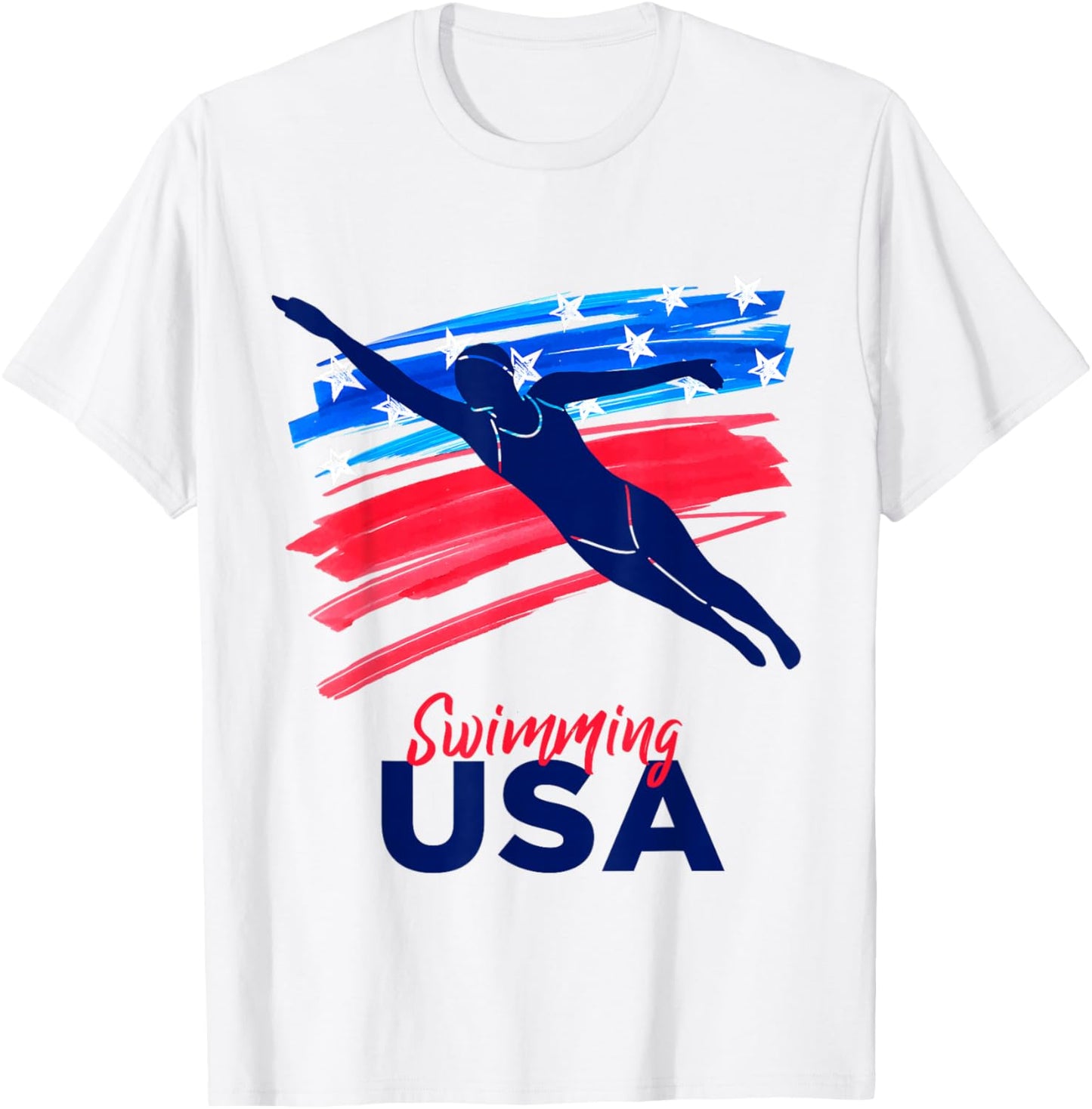 Swimming Support Team Flag USA Pool Swimmer American T-Shirt - T-Shirt | White