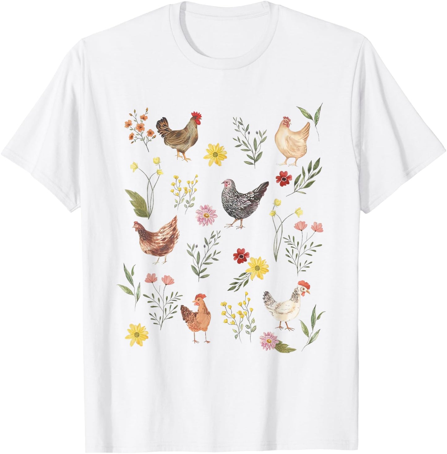 Wildflower Chicken Floral Chicken Lover Cute Farmer Flowers T-Shirt - T-Shirt | White