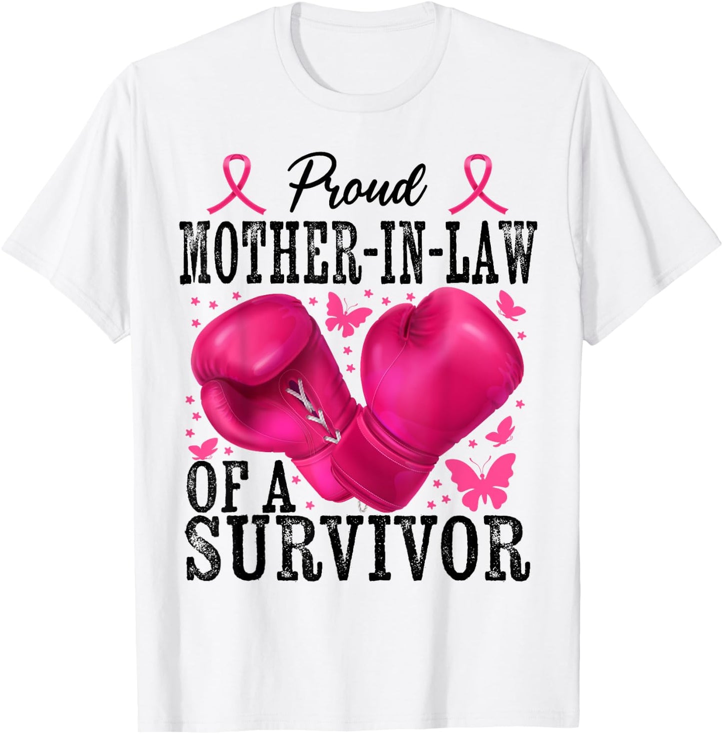 Proud Mother-in-law Of Survivor Breast Cancer Boxing Gloves T-Shirt - T-Shirt | White
