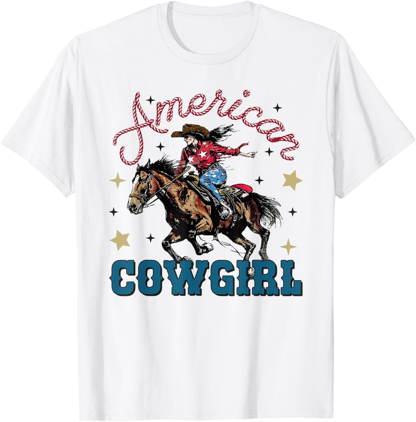 American Cowgirl July 4th Of July USA Coquette Patriotic T-Shirt - T-Shirt | White