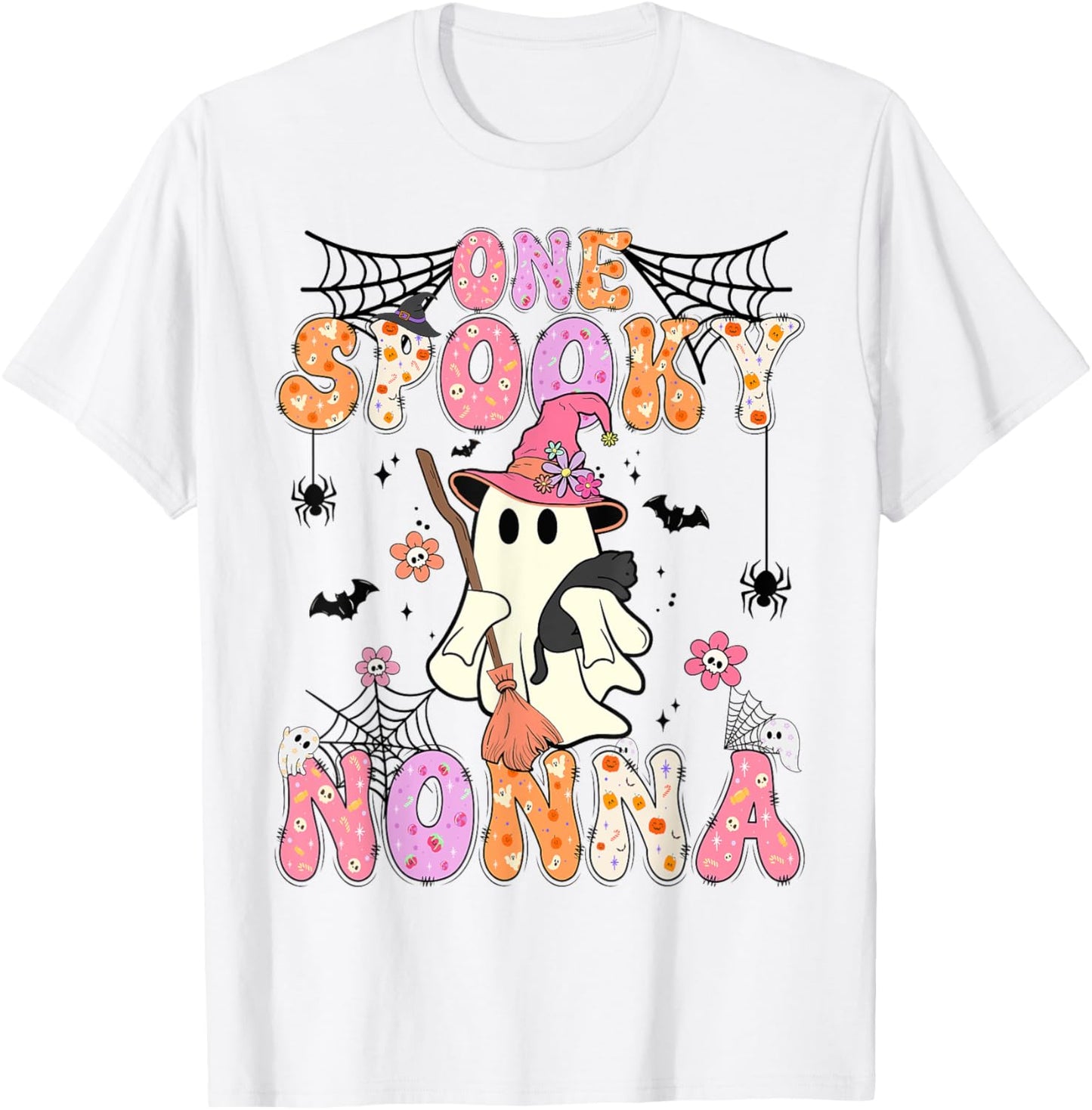 Groovy One Spooky Nonna Retro Halloween Cute Ghost T-Shirt - T-Shirt | White