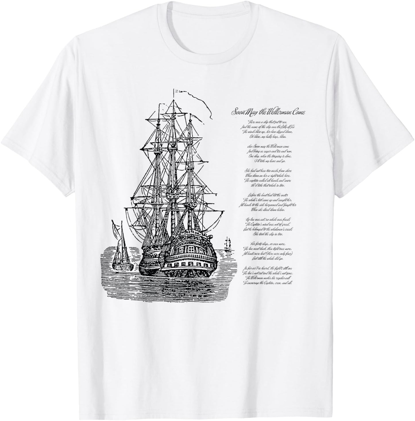 Wellerman Song with Vintage Ship, Sea Shanty Design T-Shirt - T-Shirt | White