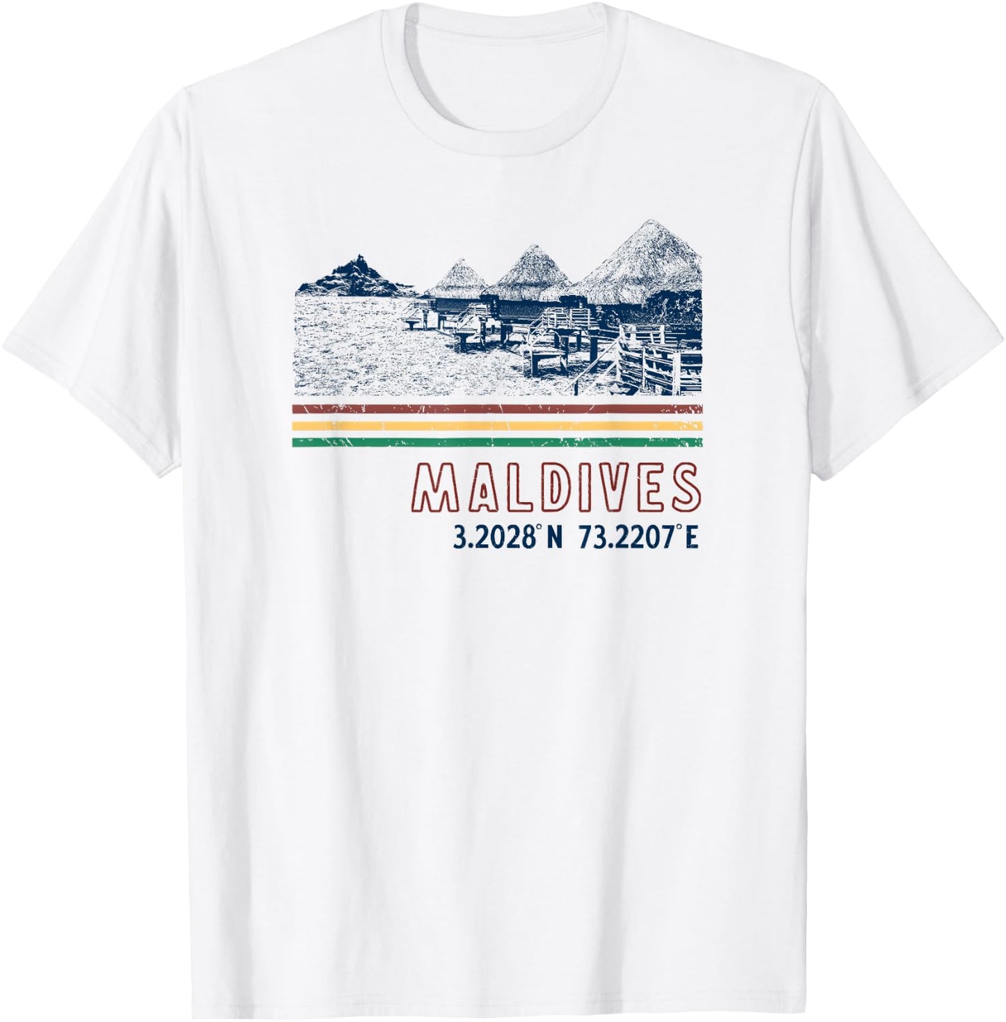 Maldives Bungalow Villas Retro T-Shirt - T-Shirt | White