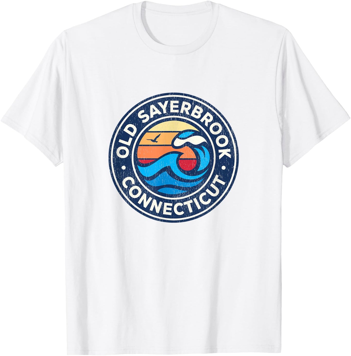 Old Sayerbrook Connecticut CT Vintage Nautical Waves Design T-Shirt - T-Shirt | White