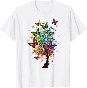 Butterfly Tree Beautiful Butterflies Garden Colorful T-Shirt - T-Shirt | White