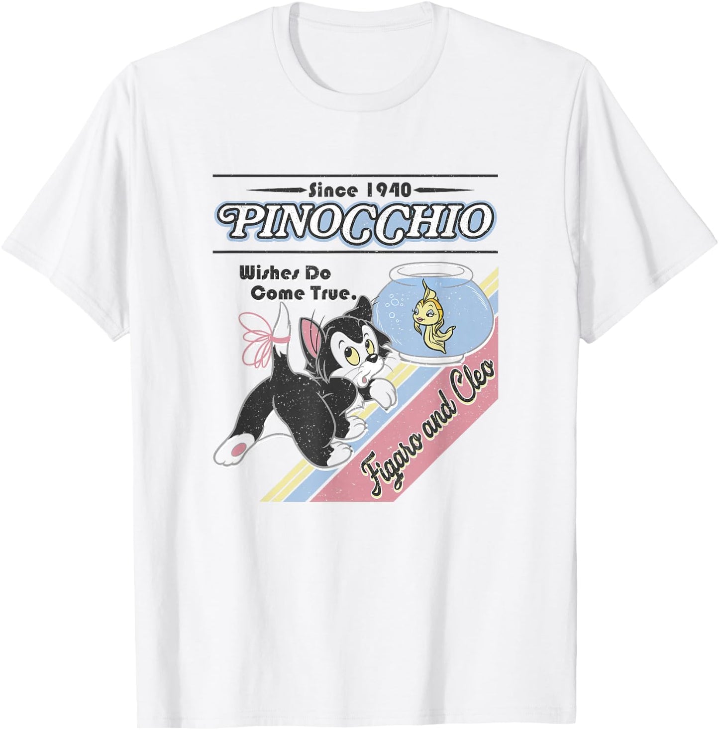 Disney Pinocchio Wishes Do Come True Figaro and Cleo Retro T-Shirt - T-Shirt | White