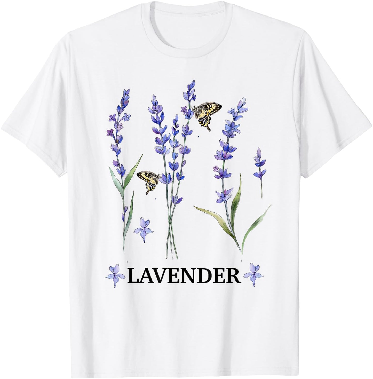 Lavender Plant Butterfly Herb Purple Flower Botanical Gift T-Shirt - T-Shirt | White