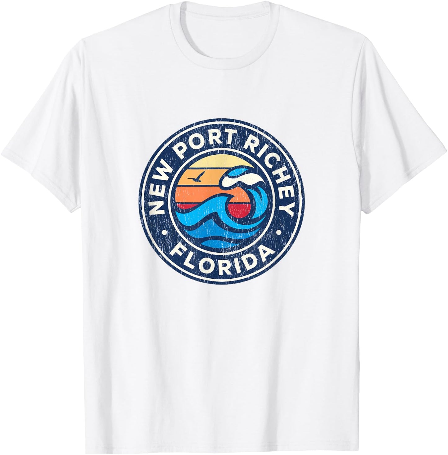 New Port Richey Florida FL Vintage Nautical Waves Design T-Shirt - T-Shirt | White