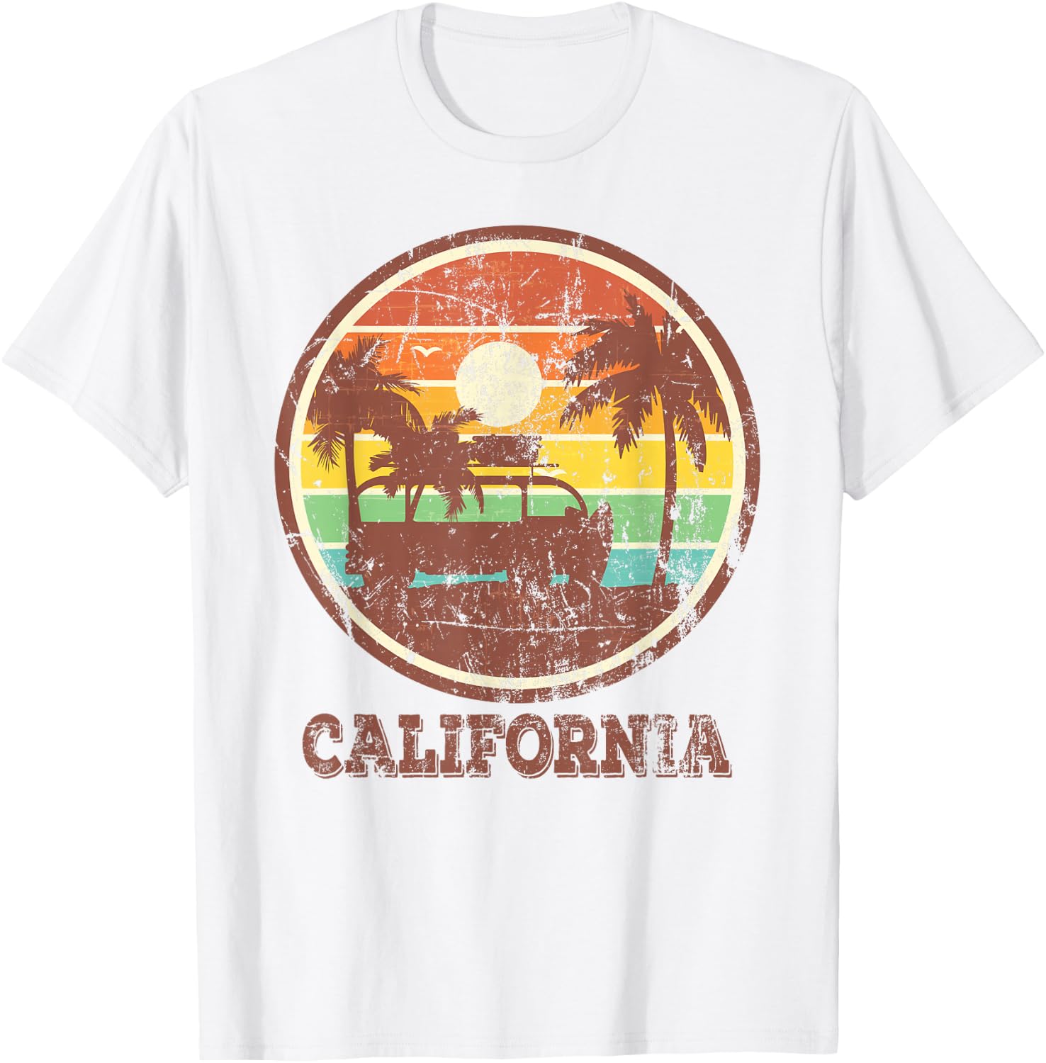 Retro Surf Vintage Sunset Van Surfer Distressed Surfing T-Shirt - T-Shirt | White