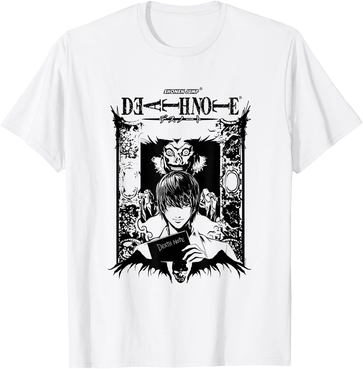 Death Note Light and Ryuk in Ornate Frame Anime T-Shirt - T-Shirt | White