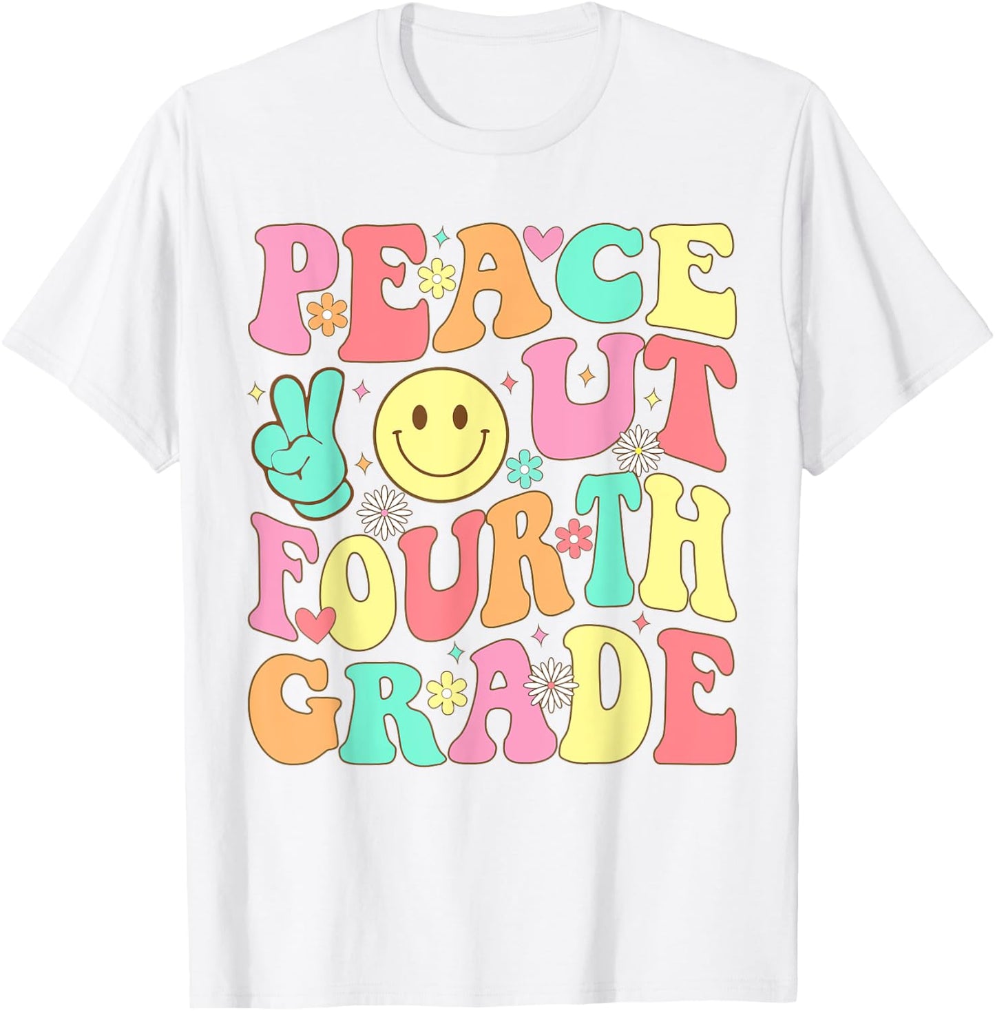 Peace Out Fourth Grade Groovy 4th Grade Last day of school T-Shirt - T-Shirt | White