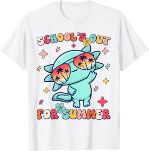 School's Out For Summer Teacher Axolotl Last Day Of School T-Shirt - T-Shirt | White