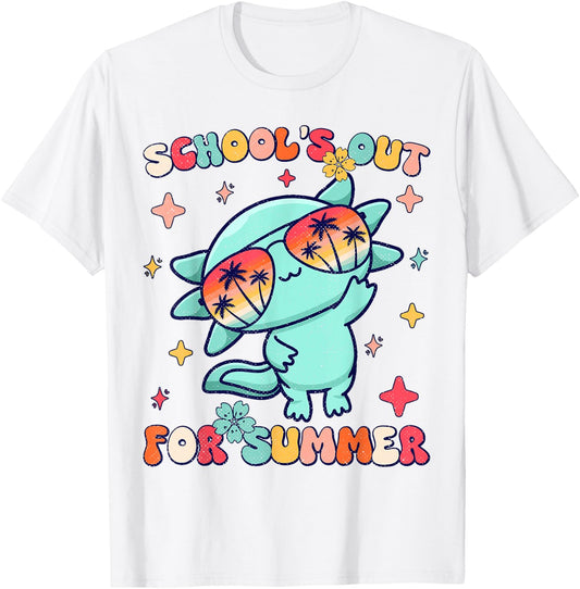 School's Out For Summer Teacher Axolotl Last Day Of School T-Shirt - T-Shirt | White