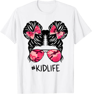 Messy Bun Army Kidlife Camo Print Sunglasses Kid Life T-Shirt - T-Shirt | White