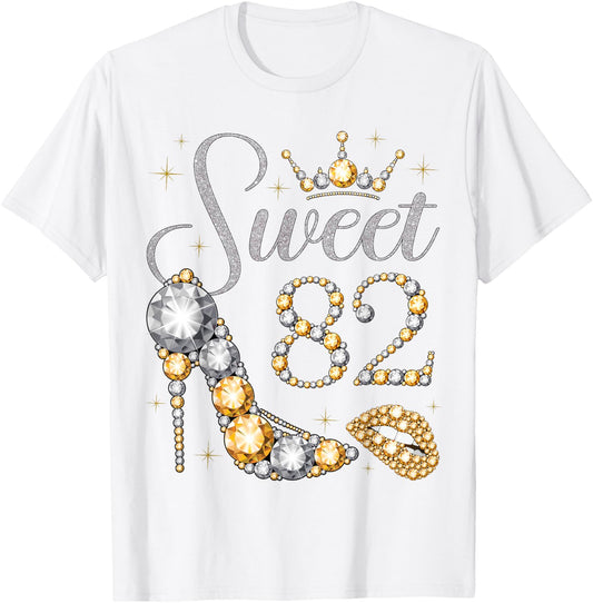 Sweet 82 Years Old 82nd Birthday Queen Princess Bday Party T-Shirt - T-Shirt | White