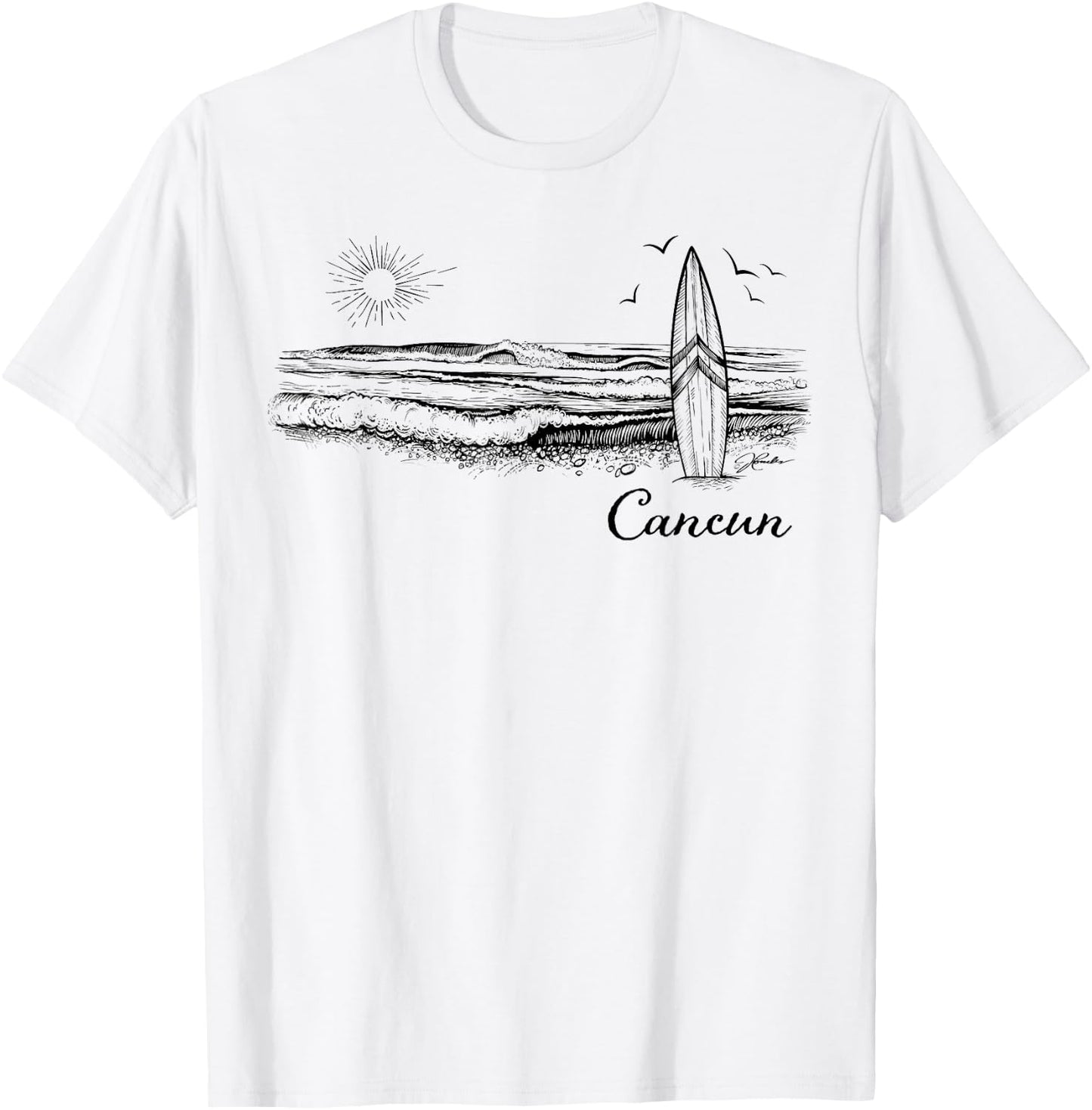 JCombs: Cancun, Mexico, Surfboard, Beach T-Shirt - T-Shirt | White